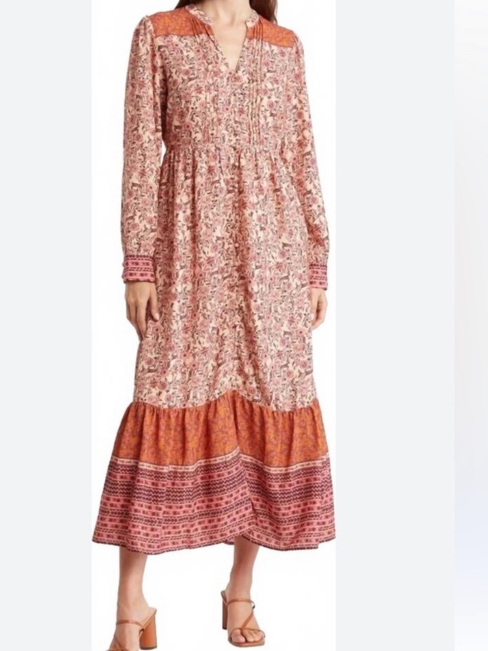 Mila Mae Border Print Boho Floral Long Sleeve Dress Size XL